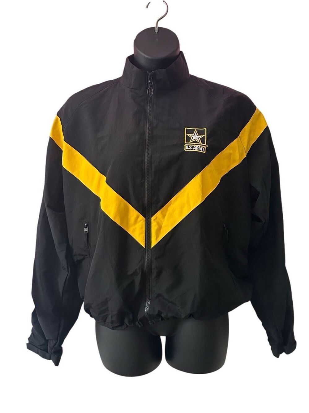 US Army Unisex Black Yellow Physical Fitness Uniform Windbreaker Size Medium